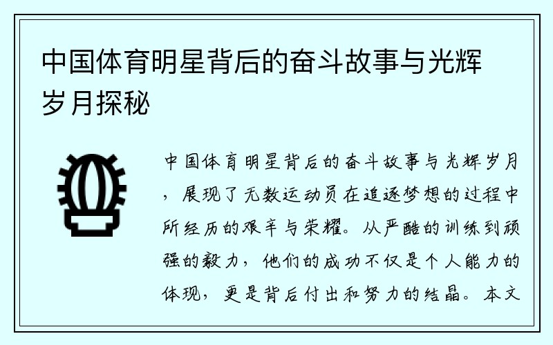 中国体育明星背后的奋斗故事与光辉岁月探秘